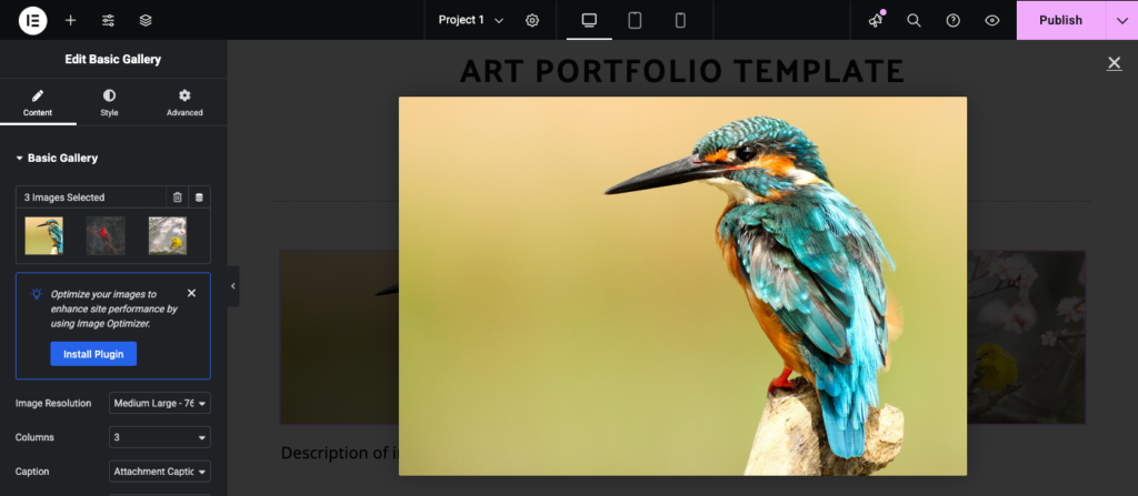 Screenshot of the Elementor widget editing view for an image